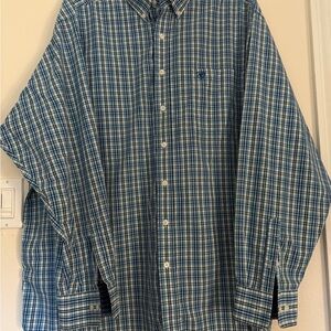 Ariat XXL Wrinkle Free Blue and White Plaid Button Down Shirt Men’s